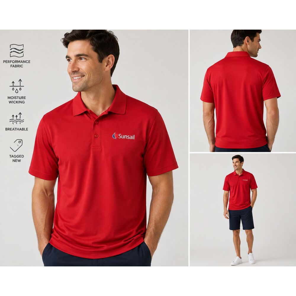 Trimark Men’s 2XL Red Polo Shirt Sunsail Embroidered Logo NWT Performance Golf